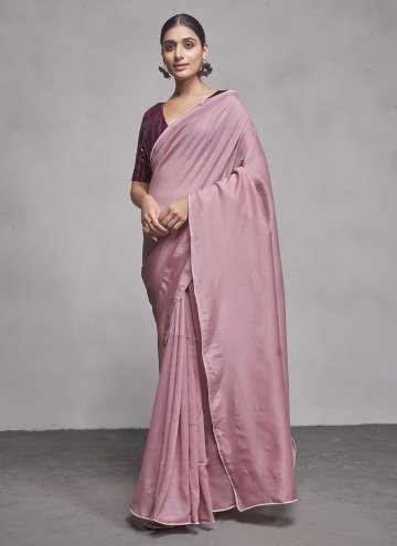 Remarkable Plain Work Georgette Pink Contemporary Saree