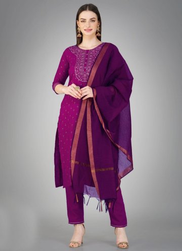 Remarkable Purple Cotton  Embroidered Trendy Salwar Suit