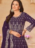Remarkable Purple Faux Georgette Embroidered Trendy Salwar Kameez for Ceremonial - 3