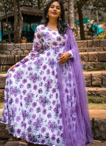 Remarkable Purple Georgette Digital Print Readymade Designer Gown