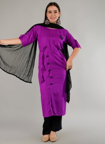 Remarkable Purple Rayon Plain Work Salwar Suit for