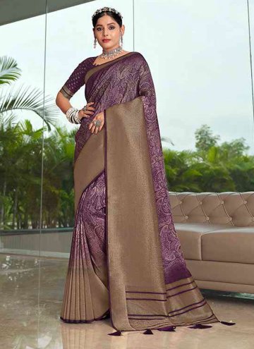 Remarkable Purple Silk Abstract Print Trendy Saree