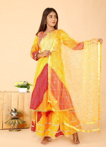 Remarkable Red and Yellow Cotton  Printed Salwar S