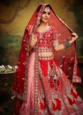 Remarkable Red Silk Embroidered Designer Lehenga Choli for Engagement - 1
