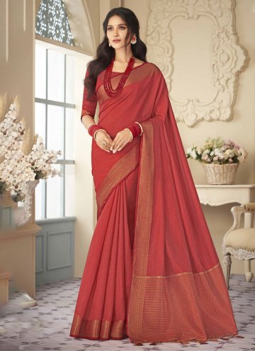 Remarkable Red Silk Woven Contemporary Saree for Casual