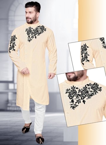 Remarkable Resham Work Cotton  Beige Kurta Pyjama