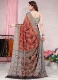 Remarkable Rust Chiffon Floral Print Designer Saree for Party - 3