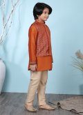 Remarkable Rust Cotton Silk Jacquard Work Kurta Payjama With Jacket - 1