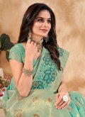 Remarkable Sea Green Silk Embroidered Trendy Saree for Party - 1