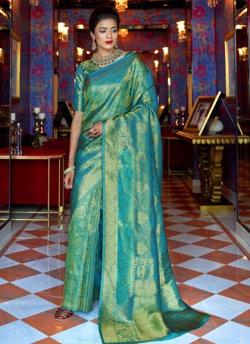 Remarkable Sea Green Silk Fancy work Designer Traditional Saree