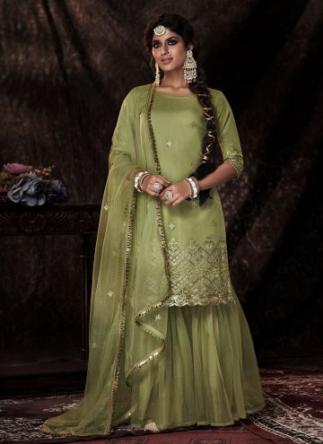 Remarkable Sequins Work Net Green Designer Palazzo Salwar Suit