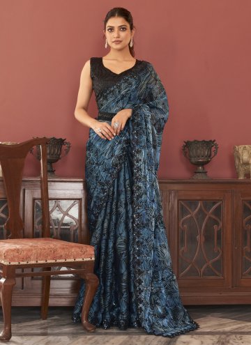 Remarkable Teal Organza Border Trendy Saree for Engagement