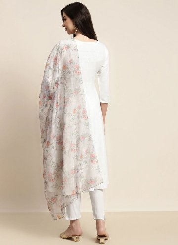 Remarkable White Cotton  Floral Print Salwar Suit for Festival