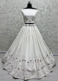 Remarkable White Georgette Lucknowi Work A Line Lehenga Choli for Ceremonial - 1