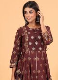 Remarkable Wine Cotton  Printed Readymade Designer Gown for Ceremonial - 1