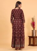 Remarkable Wine Cotton  Printed Readymade Designer Gown for Ceremonial - 2