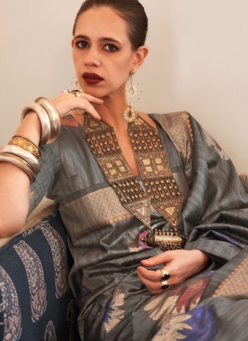 Remarkable Woven Handloom Silk Grey Trendy Saree