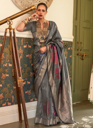 Remarkable Woven Handloom Silk Grey Trendy Saree