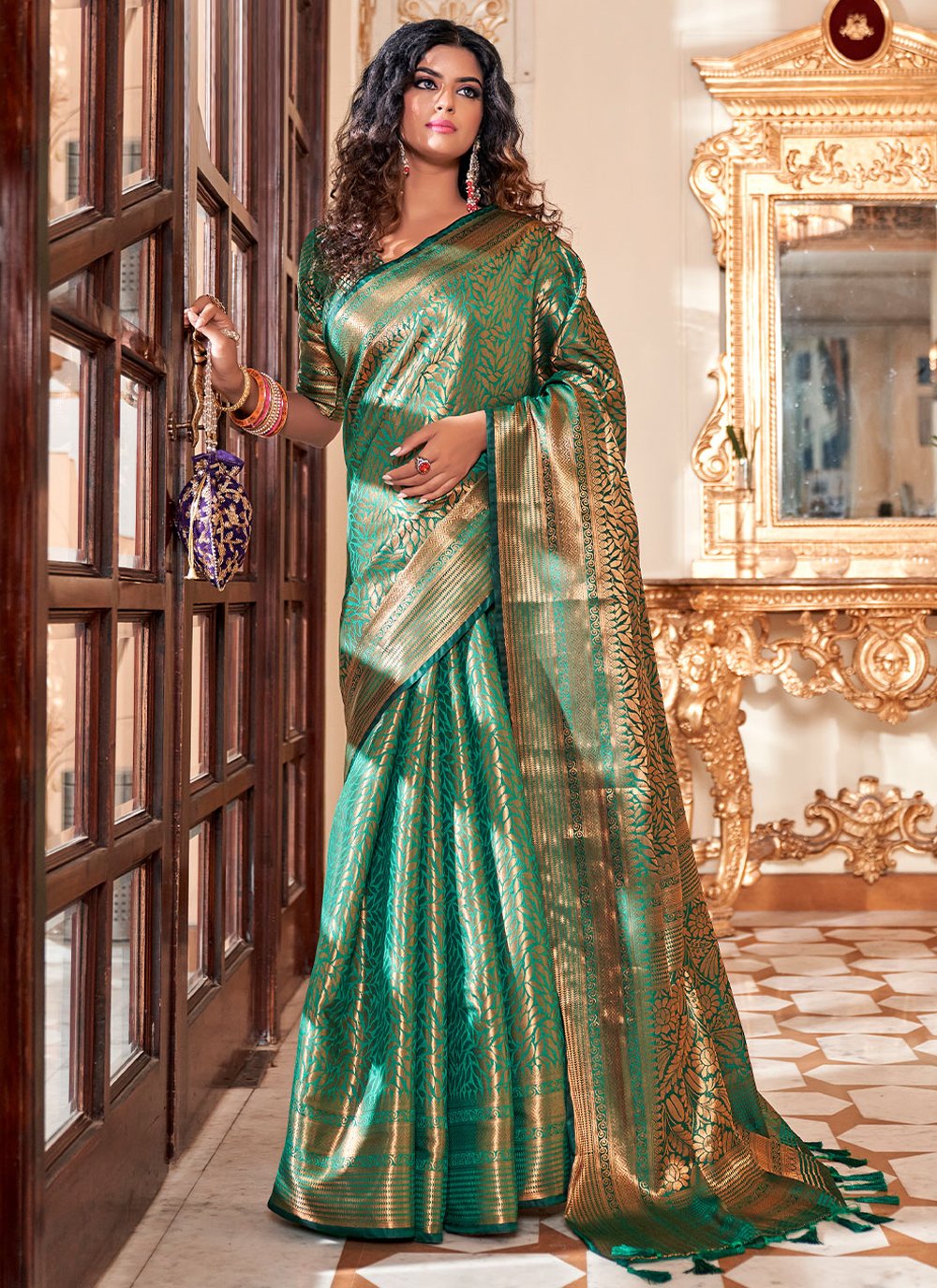 Remarkable Woven Kanjivaram Silk Green Contemporary Saree