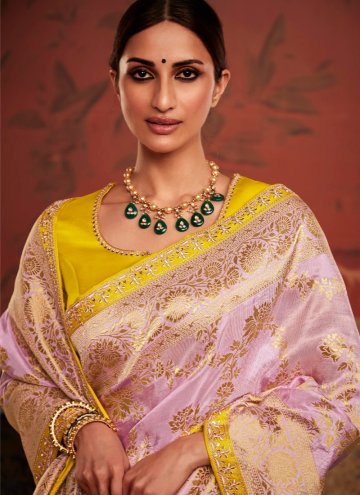 Remarkable Woven Silk Pink Classic Designer Saree