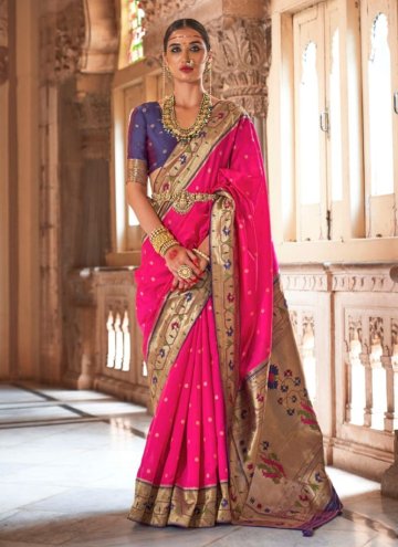 Remarkable Woven Silk Pink Trendy Saree