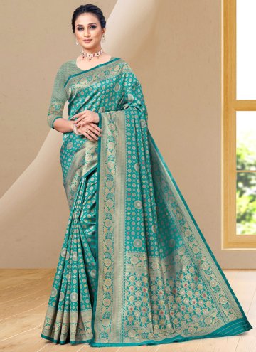 Remarkable Woven Silk Turquoise Contemporary Saree