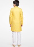 Remarkable Yellow Blended Cotton Embroidered Kurta Pyjama - 3