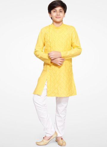 Remarkable Yellow Blended Cotton Embroidered Kurta Pyjama
