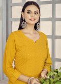 Remarkable Yellow Rayon Embroidered Party Wear Kurti - 1