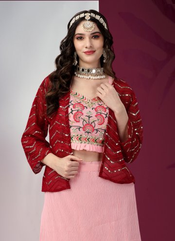 Rose Pink A Line Lehenga Choli in Georgette with Embroidered