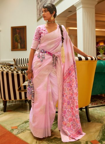 Rose Pink Art Silk Woven Classic Designer Saree fo