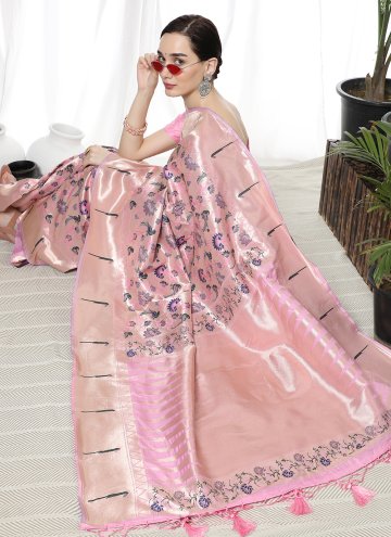 Rose Pink Banarasi Woven Trendy Saree