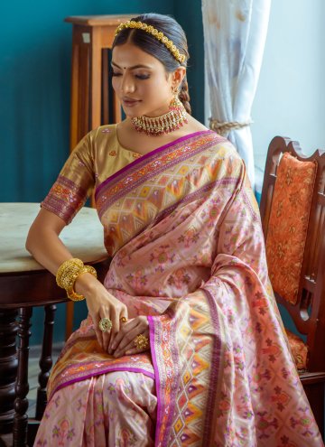 Rose Pink Classic Designer Saree in Banarasi with Woven