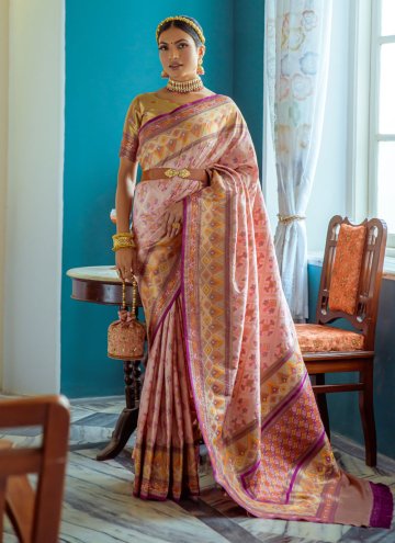 Rose Pink Classic Designer Saree in Banarasi with Woven