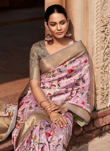Rose Pink Classic Designer Saree in Handloom Silk with Woven
