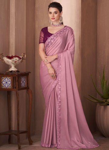 Rose Pink color Border Silk Traditional Saree