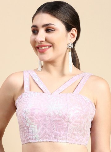 Rose Pink color Embroidered Net