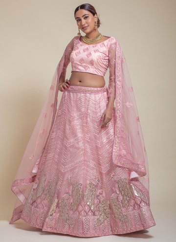 Rose Pink color Embroidered Net A Line Lehenga Cho