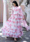 Rose Pink color Floral Print Faux Georgette Gown - 2