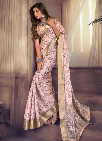Rose Pink color Giccha Silk Trendy Saree with Printed