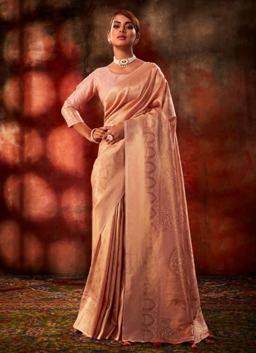 Rose Pink color Kanjivaram Silk Designer Saree wit