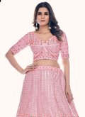 Rose Pink color Net Designer Lehenga Saree with Dori Work - 1