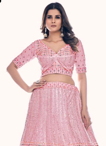 Rose Pink color Net Designer Lehenga Saree with Dori Work