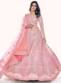 Rose Pink color Net Designer Lehenga Saree with Dori Work - 2