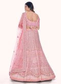 Rose Pink color Net Designer Lehenga Saree with Dori Work - 3