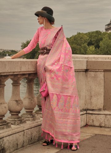 Rose Pink color Organza Designer Saree with Woven
