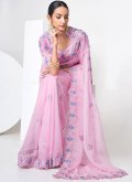 Rose Pink color Sequins Work Organza Classic Designer Saree - 2