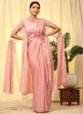 Rose Pink Contemporary Saree in Chinon with Embroidered - 2