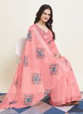 Rose Pink Cotton  Printed Trendy Saree - 1