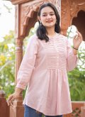 Rose Pink Designer Kurti in Cotton  with Buttons - 1